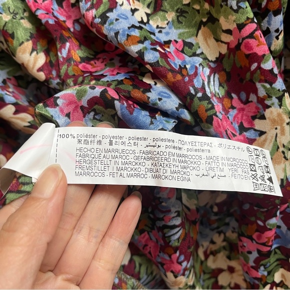 Zara Floral Multicolor Ruched Waist Dress Sz S - Picture 6 of 10